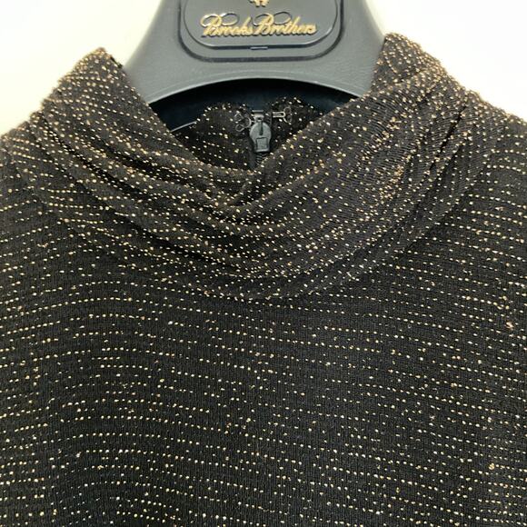 Lauren Ralph Lauren Black Gold Metallic Embellished Glittery Ruffle Dress Sz 12 - Picture 3 of 16